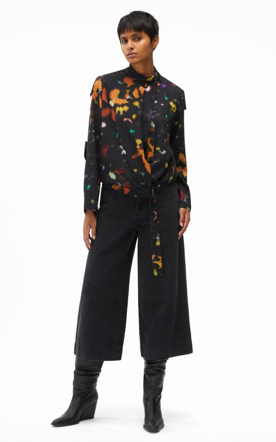 Kenzo Abstract Floral wrap Camisa Mujer Negras | 0157862-AM